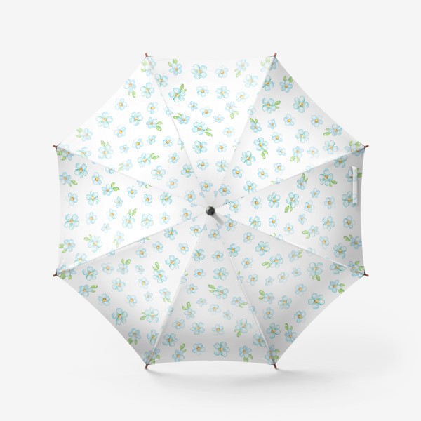 Зонт «Акварельные голубые цветы, паттерн»