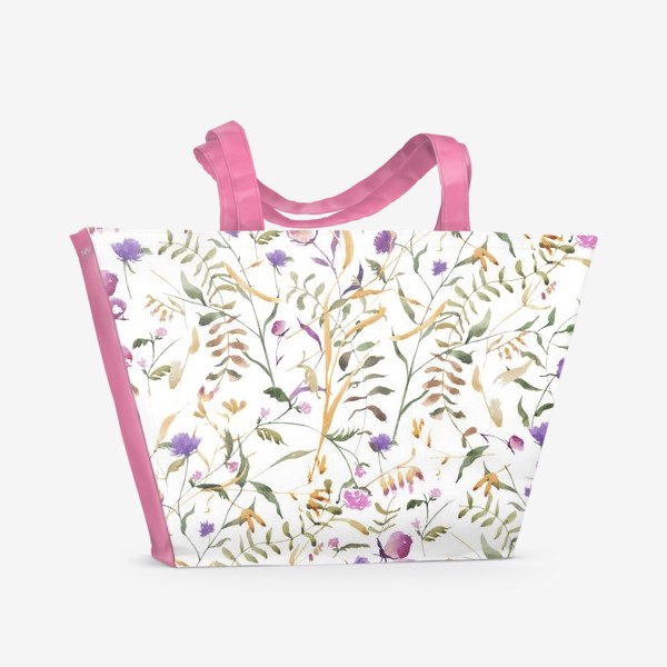 Пляжная сумка «Луговые травы на белом фоне»