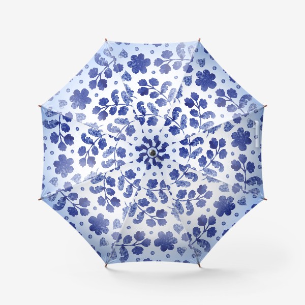 Зонт «Орнамент с акварельными синими листьями»