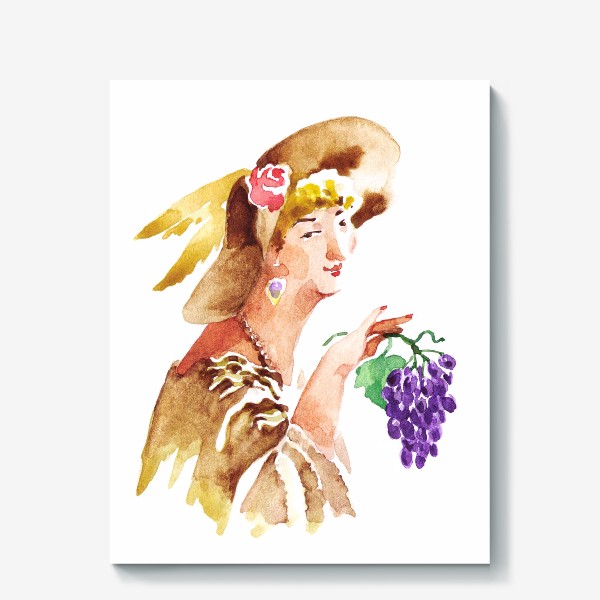 Холст «Женщина в шляпке с гроздью винограда, ретро, винтаж»
