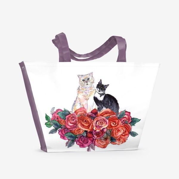 Пляжная сумка «кошечки и розы»