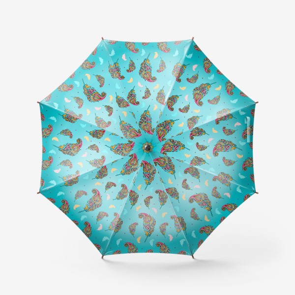 Зонт «Цветные дудл-перья на голубом фоне»