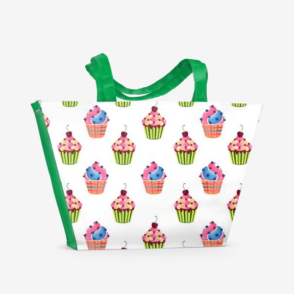 Пляжная сумка «Цветные пирожные на белом фоне»