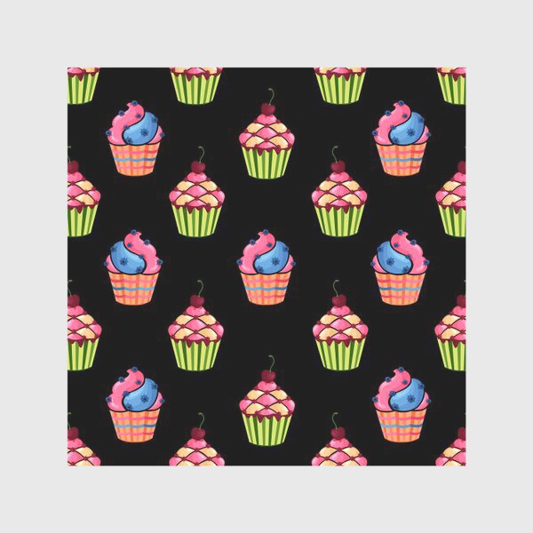 Скатерть «Цветные пирожные на темном фоне»