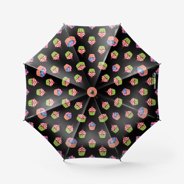 Зонт «Цветные пирожные на темном фоне»