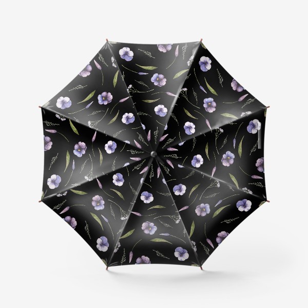 Зонт «Фиолетовые цветы. Акварельный бесшовный паттерн на черном фоне.»