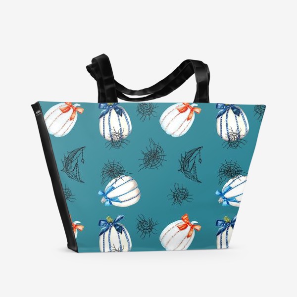 Пляжная сумка &laquo;Элегантный хэллоуин, тыквы, паутина, луна, дудлинг, скетч, паттерн, акварель и графика&raquo;