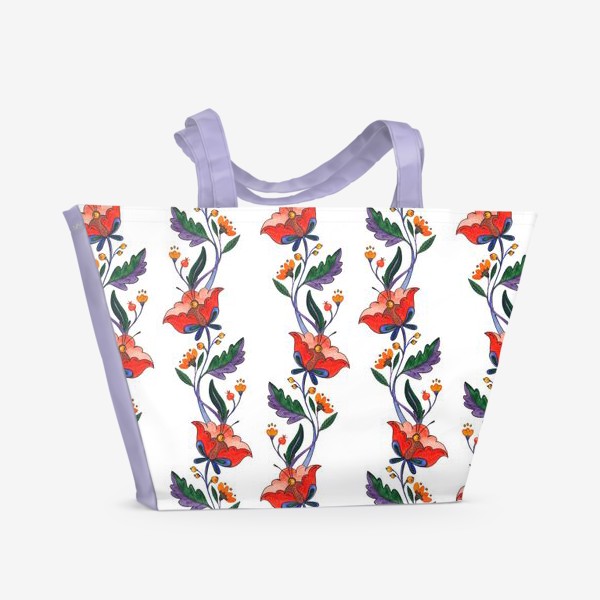 Пляжная сумка «акварельные цветы, паттерн»