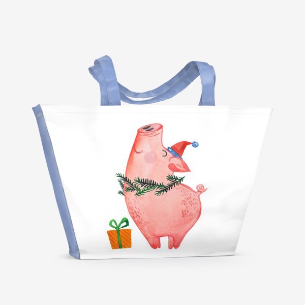 Пляжная сумка &laquo;Свинья с подарком. С новым годом!&raquo;