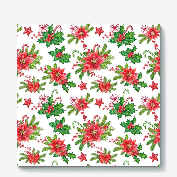 Холст &laquo;Christmas pattern with red flowers&raquo;