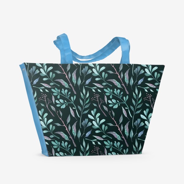 Пляжная сумка «Бирюзовые ветви на темном фоне»