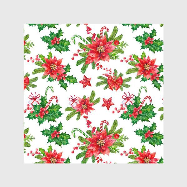 Шторы «Christmas pattern with red flowers»