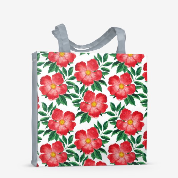 Сумка-шоппер «Красные цветы. Паттерн с цветками шиповника»