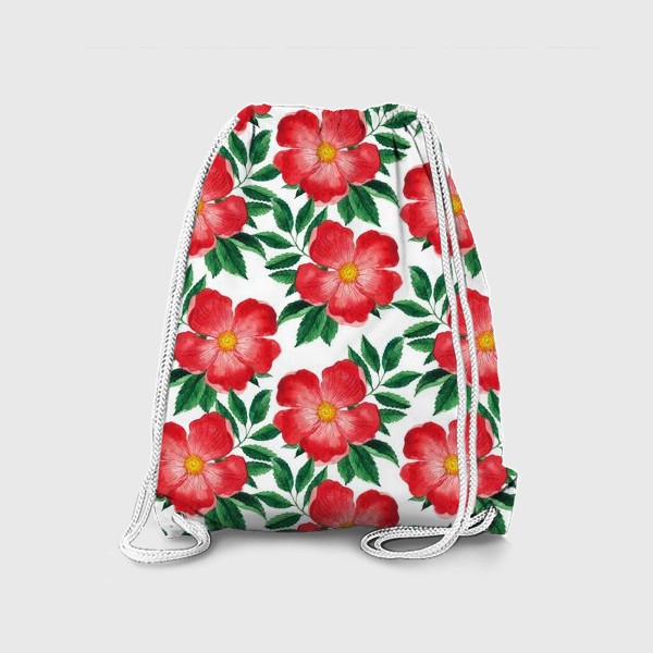 Рюкзак «Красные цветы. Паттерн с цветками шиповника»