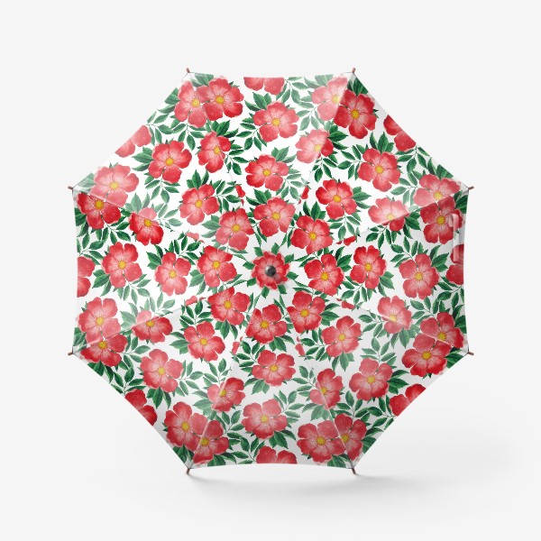 Зонт «Красные цветы. Паттерн с цветками шиповника»