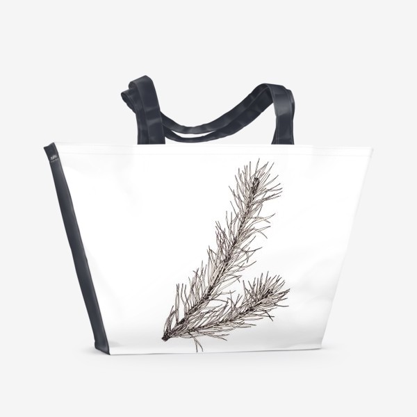 Пляжная сумка &laquo;Еловая ветка. Ботаническая графика черно-белая на белом фоне. Зима, природа, новый год, монохром&raquo;