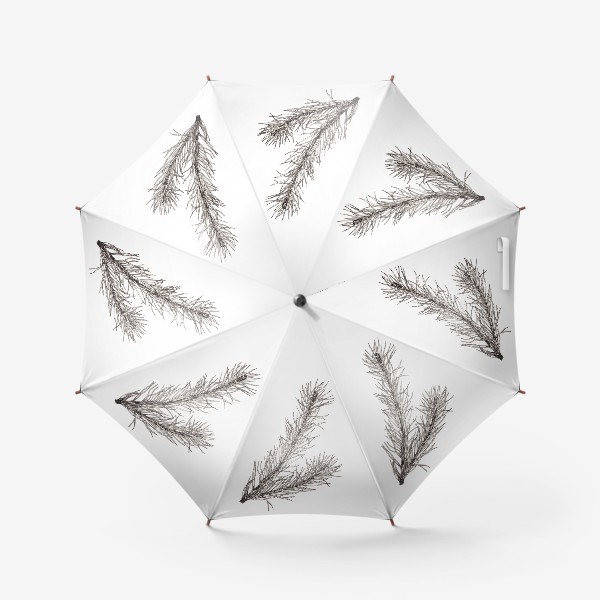 Зонт &laquo;Еловая ветка. Ботаническая графика черно-белая на белом фоне. Зима, природа, новый год, монохром&raquo;