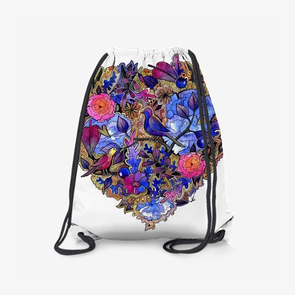Рюкзак «Букет цветов и птицы»