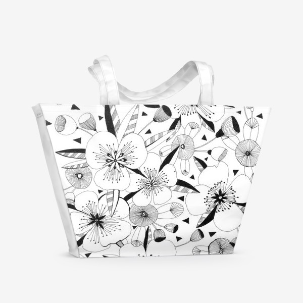 Пляжная сумка &laquo;Цветы. Черно-белый узор&raquo;