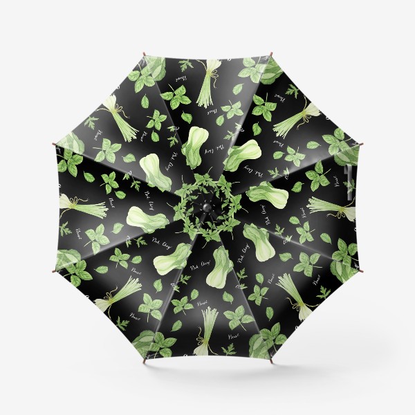 Зонт «Зеленые овощи на черном фоне»