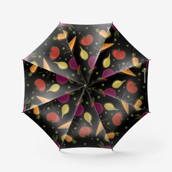 Зонт «Яркие овощи на черном фоне»