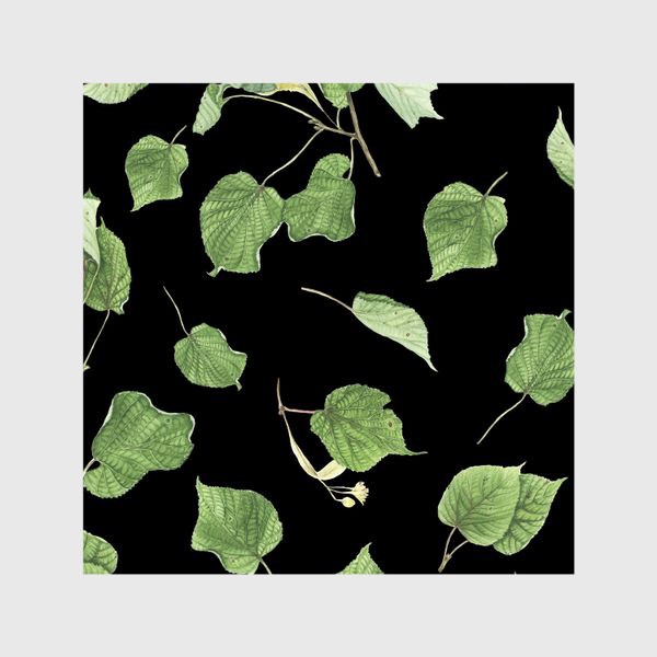Шторы &laquo;Ветки и листья липы на черном фоне&raquo;