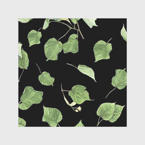 Скатерть «Ветки и листья липы на черном фоне»