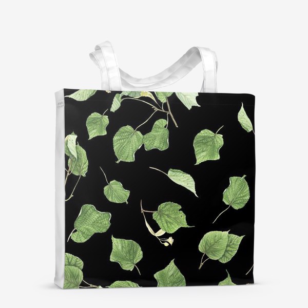 Сумка-шоппер «Ветки и листья липы на черном фоне»