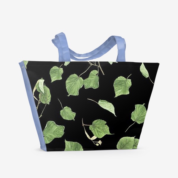 Пляжная сумка «Ветки и листья липы на черном фоне»