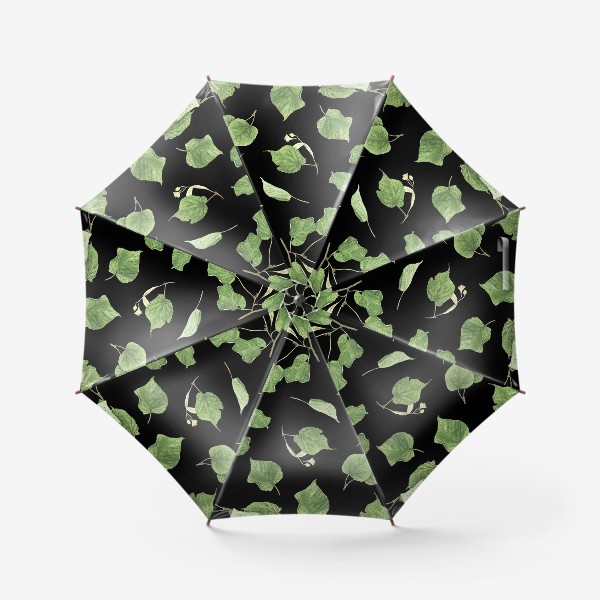 Зонт «Ветки и листья липы на черном фоне»