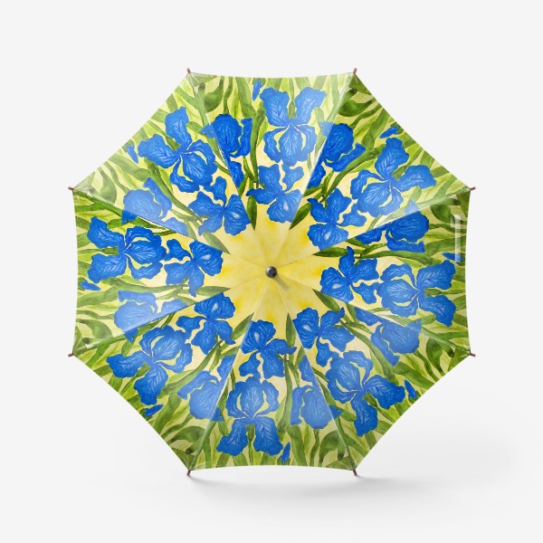 Зонт «Синие ирисы на жёлтом фоне»