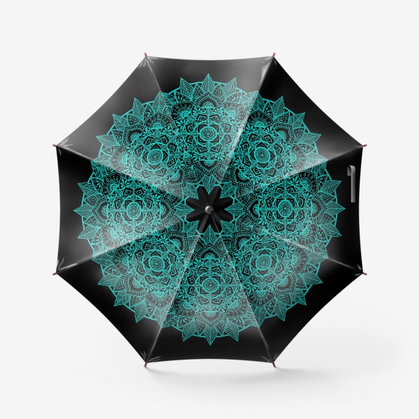 Зонт «Мандала голубая на черном фоне "Листья"»