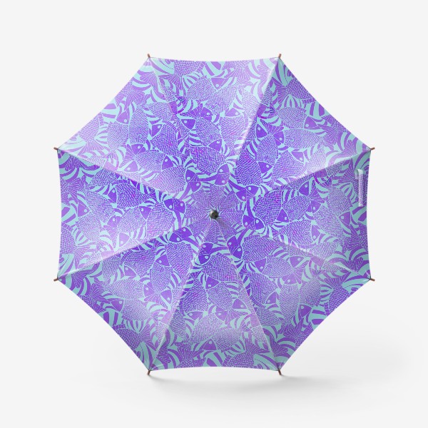 Зонт «Рыбы на акварельном фоне в бирюзовых и фиолетовых тонах»