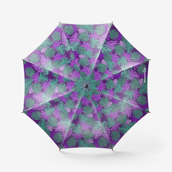 Зонт &laquo;Листья монстеры в фиолетовых и бирюзовых цветах&raquo;