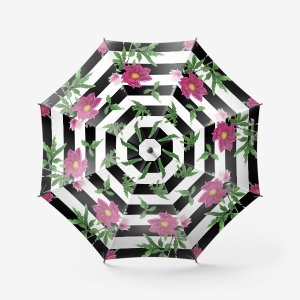 Зонт «Розовые пионы на черно-белом фоне»