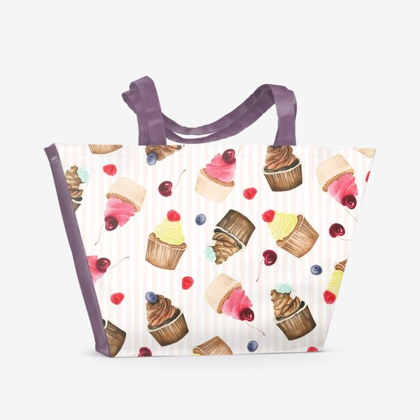 Пляжная сумка &laquo;Яркие капкейки и ягоды&raquo;