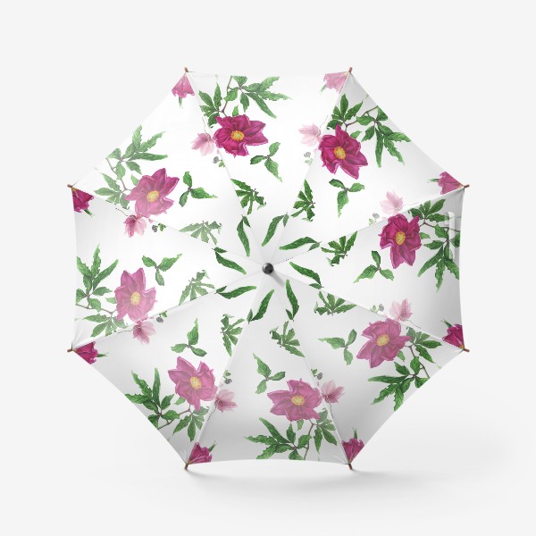 Зонт «Розовые пионы и анемоны с листьями»