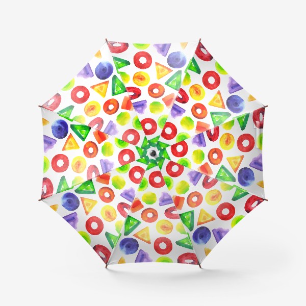 Зонт «Яркий геометрический паттерн. Круги, треугольники, овалы, квадраты. Акварель.»