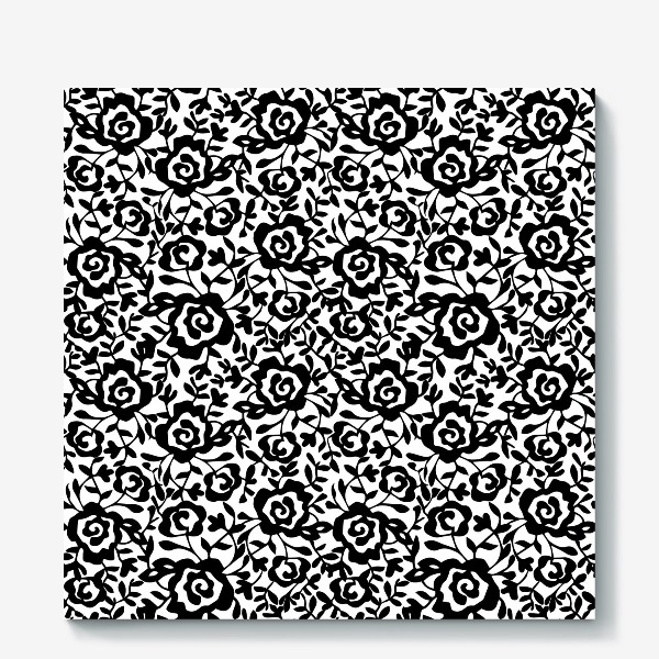 Холст «Бесшовный паттерн, стилизованные цветы в черно белом цвете»