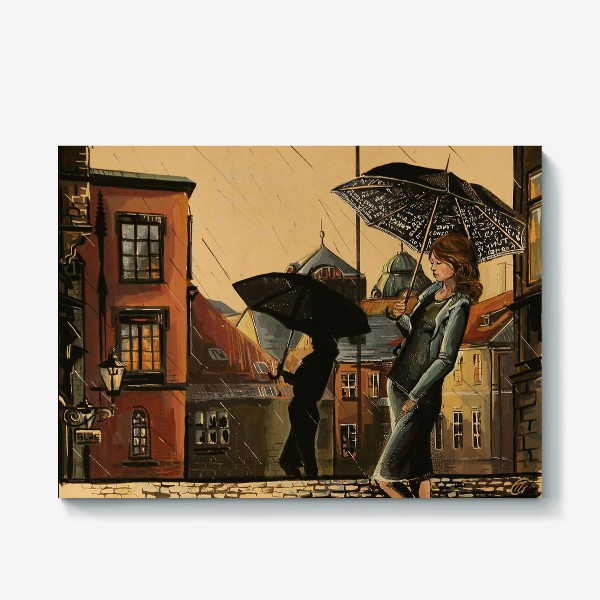 Холст «Девушка под дождем»