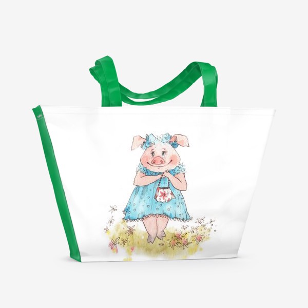 Пляжная сумка «Свинка в голубом»