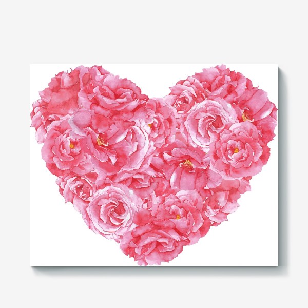 Холст «Акварельное сердце с розовых роз»