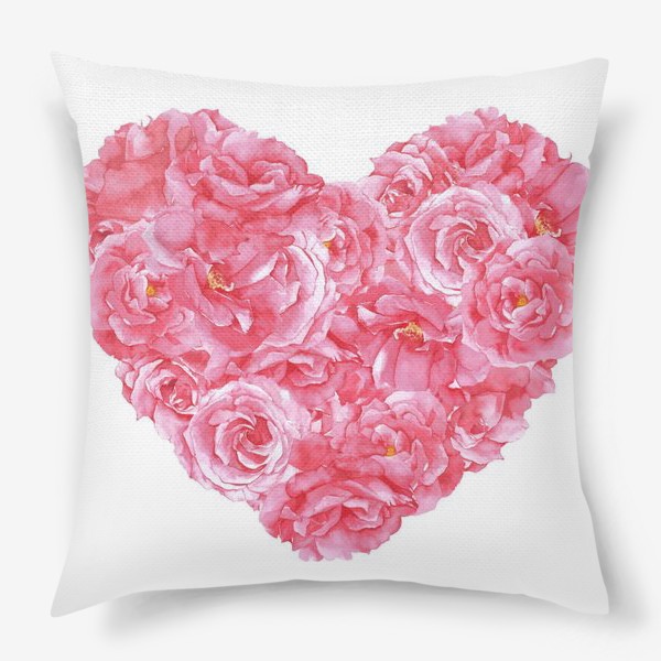 Подушка «Акварельное сердце с розовых роз»