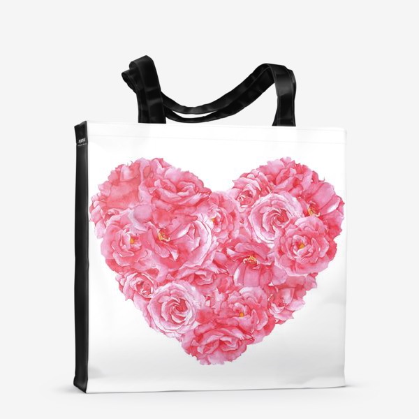 Сумка-шоппер «Акварельное сердце с розовых роз»