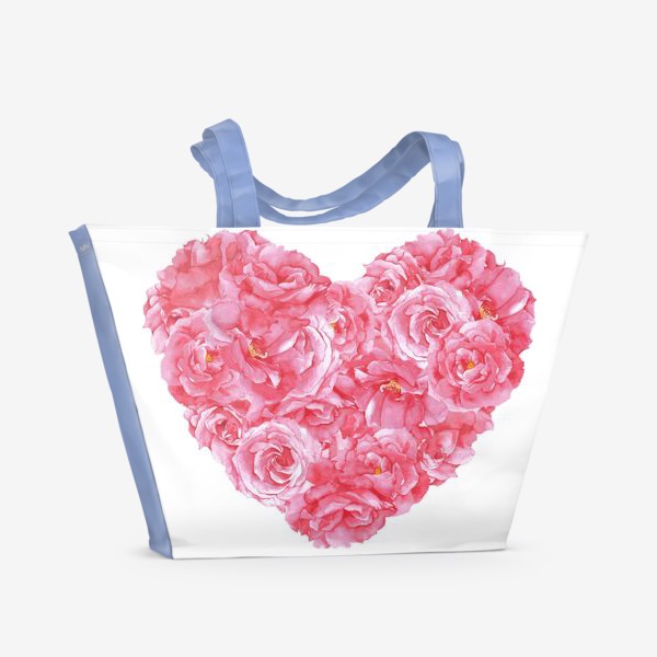 Пляжная сумка «Акварельное сердце с розовых роз»