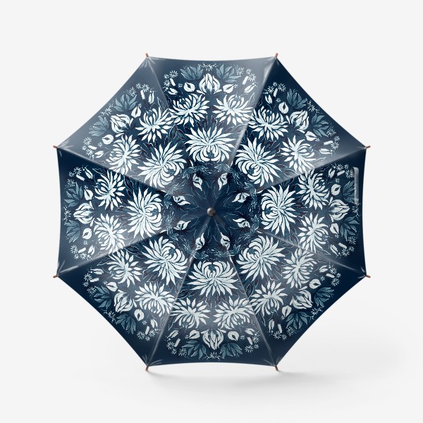 Зонт «Белые хризантемы на синем фоне»