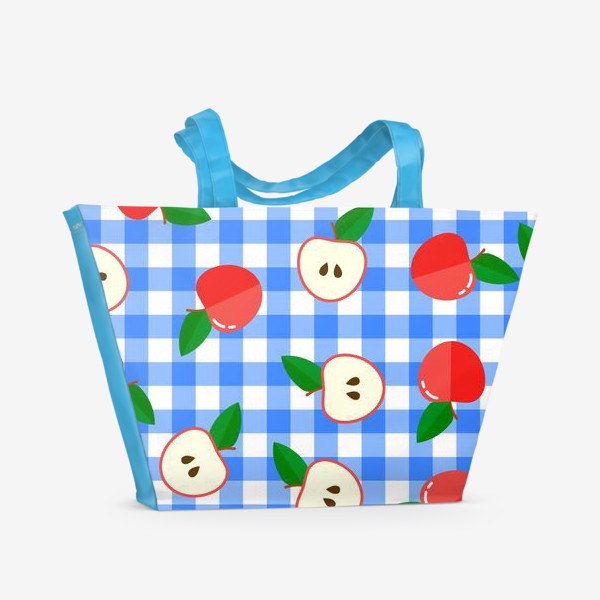 Пляжная сумка «Узор с яблоками на клетчатом фоне»