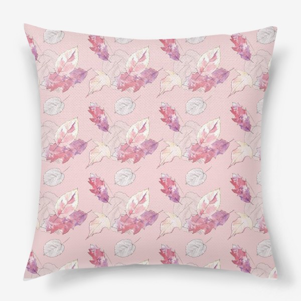 Подушка «Паттерн с листопадом на розовом фоне»