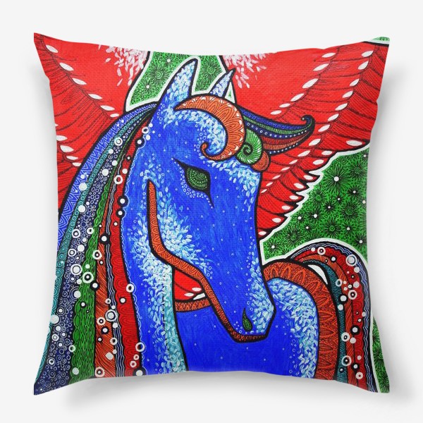 Подушка «Синяя лошадь. Рисунок»