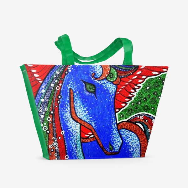 Пляжная сумка «Синяя лошадь. Рисунок»